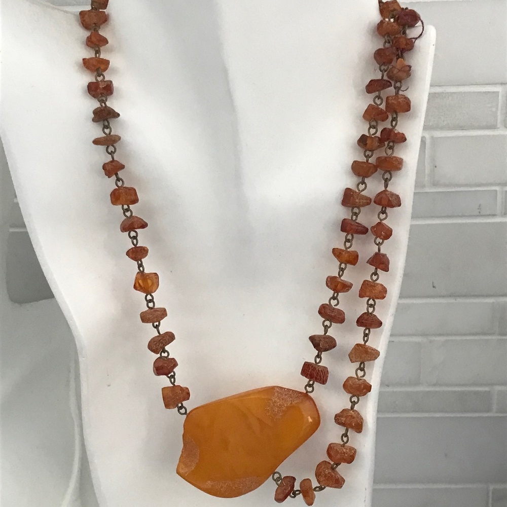 VINTAGE 37g BALTIC HONEY AMBER STONE PENDANT NECKLACE SOVIET USSR